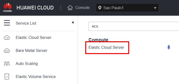 ECS in the services menu