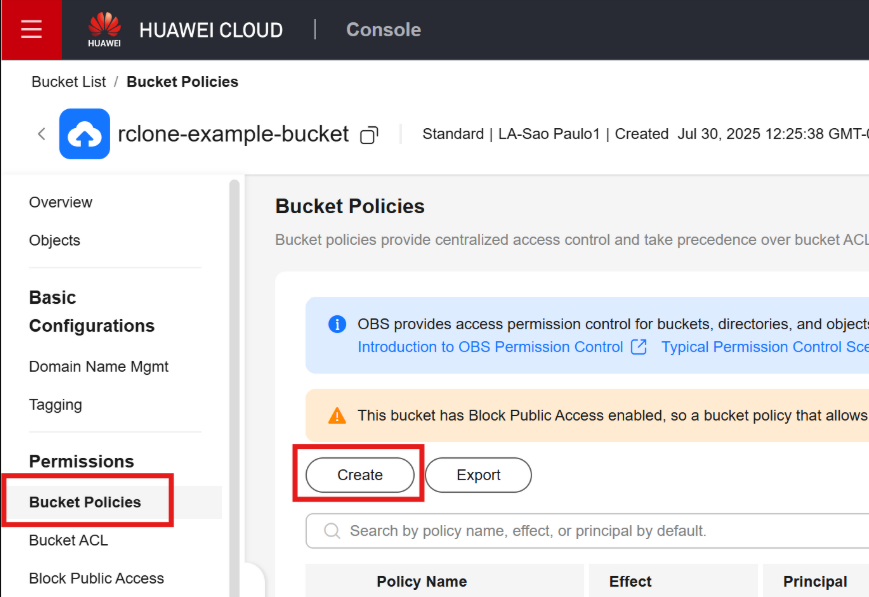 create new bucket policy