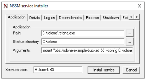 NSSM set param in application tab