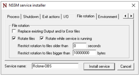 NSSM set param in file rotation tab