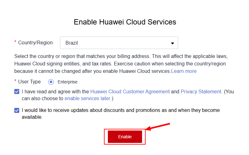 Enable Huawei Cloud Services